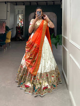 Jacquard silk Paithani Lehenga in white