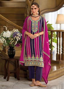 Jasmine - thread embroidered salwaar suits in pink and purple