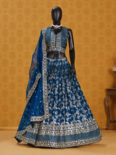 Dove blue dola silk jacquard Lehenga