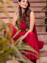 Red palazzo saree with Keri design blouse