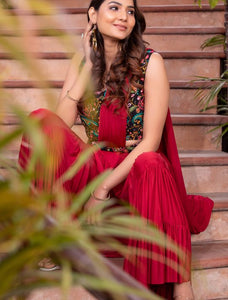 Red palazzo saree with Keri design blouse