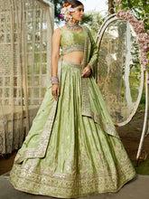 Pastel green chiffon embroidered Lehenga