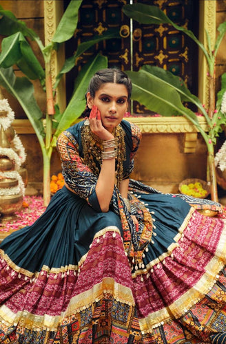 Pure rayon chaniya choli in blue with maroon