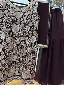 Maroon and gold sharara suit (plus size)