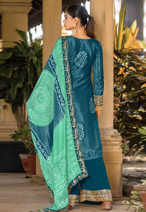 Teal chinon palazzo suit bandhani print (plus size too up to 48”) (gurudwara wedding)