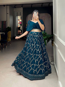 Indo western blue crushed georgette readymade Lehenga