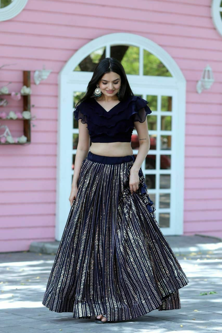 Indo western black and gold Lehenga readymade