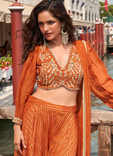 Rust jacquard silk embroidered palazzo set