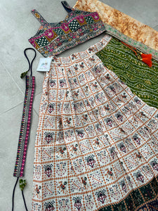 Traditional green bandhani and Patola chaniya choli - readymade