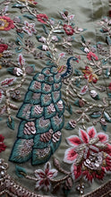 Sage green peacock embroidered lehenga