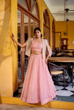 Pale pink and light green readymade Lehenga with koti