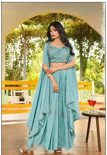 Boutique collection - iron blue Lehenga with cape (Indo western style)