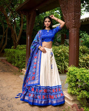 Tussar silk Lehenga with patola print in royal blue