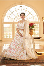 Chinon silk floral multi thread and sequin Lehenga in white