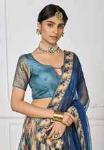 Beige and baby blue  peacock print silk timeless ethnic Lehenga