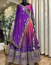 Ombre shaded bandhej print purple and pink Lehenga