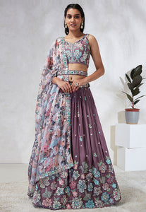 Purple floral and georgette Lehenga