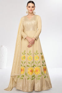 Off white floral embroidered anarkali readymade