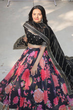 Black floral print blooming Lehenga