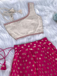 Kids pink polka zari Indo western Lehenga (1 month - 6 years)