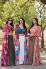 Green georgette readymade Lehenga with shrug