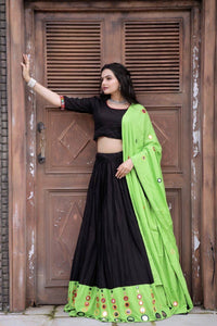 Black and parot green mirror work readymade Lehenga