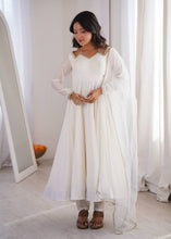 Roman silk chanderi anarkali in off white