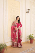 Georgette red gown with floral dupatta