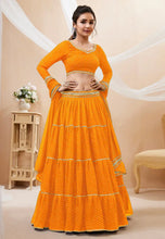 Yellow leheriya Georgette Lehenga