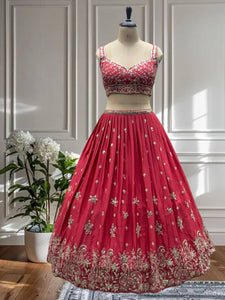 Coral chinon sequins embroidered Lehenga