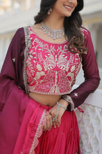 Pink shaded chinon embroidered  readymade Lehenga