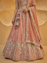 Peachy pink chiffon zari embroidered lehenga