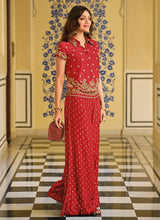 Crimson red silk embroidered co ord set