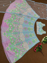 Aqua tonal chine sequins and mirror work Lehenga