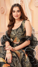 Boutique collection - black and orange floral Lehenga with ruffle dupatta (long sleeves attached)