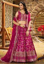 Hot pink dola silk jacquard Lehenga
