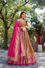Tussar silk floral kalamkari print Lehenga in mustard and pink
