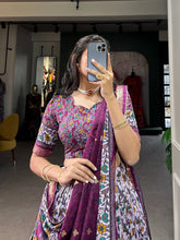 Tussar silk floral print contemporary Lehenga in purple (skirt stitched)