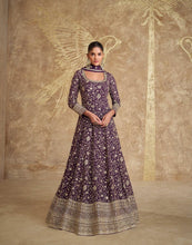 Janisha -  wine sparkly georgette anarkali suit readymade