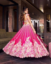 Hot pink multi coloured sequins lehenga