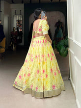 Yellow floral silk Lehenga (skirt stitched)