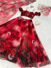 Red shaded floral organza lehenga