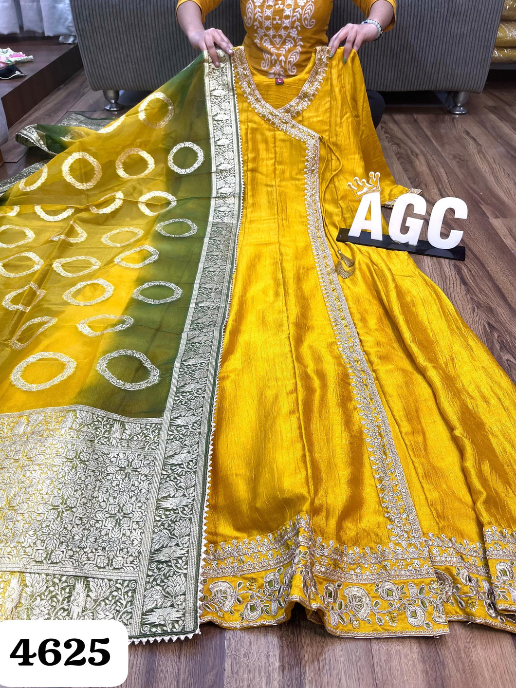 AGC Collection - mustard chinon silk angrakha (plus size too)