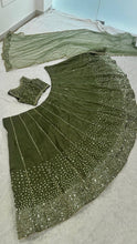 Olive green Thai silk lehenga