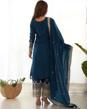 Chinon silk straight fit salwaar kameez in blue