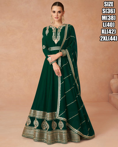 Janisha -  georgette reception readymade gown in bottle green