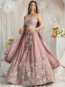 Pink rosegold chiffon sequinned Lehenga