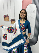 Blue and white pure cotton gamthi work readymade Chaniya Choli