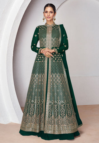 Fusion and trendiest anarkali in green - readymade