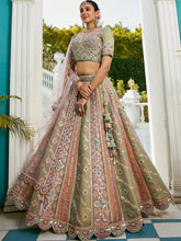 Lavender and lime green silk Lehenga